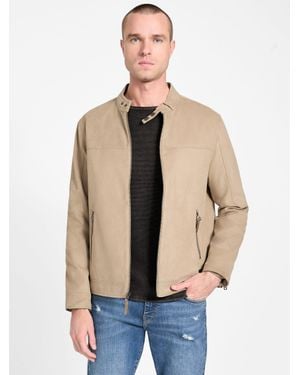 Guess Rickie Faux-Suede Biker Jacket - Natural