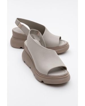 Forever & Always Shoes Agusto Leather Platform Sandal - Gray