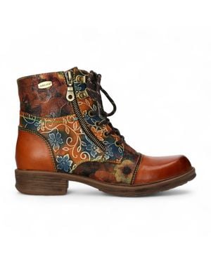 Laura Vita Anita 006 Camel Floral Gothic Victorian Leather Ankle Boots - Brown