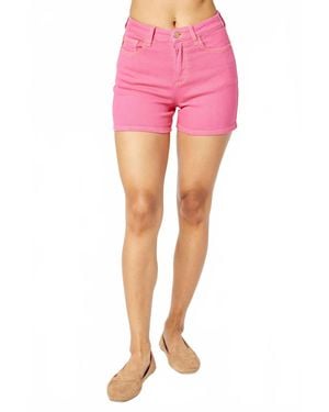Judy Blue Garment Dyed Pocket Embroidery Shorts - Pink
