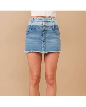 Blue B Frayed Hem Stretch Denim Mini Skirt - Blue