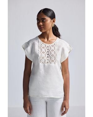 REISTOR Boxy Top With Embroidered Lace Detail - White