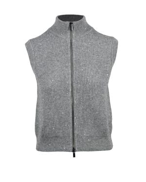 Peserico Metallic Fiber Virgin Wool-Cashmere Vest - Gray