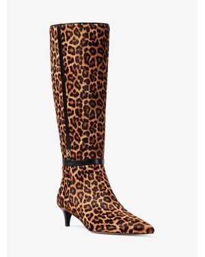 Michael Kors Outlet Nalia Leopard Print Calf Hair Kitten Heel Boot - Brown