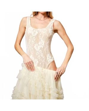 Blue B Lace Scoop Neck Bodysuit - White