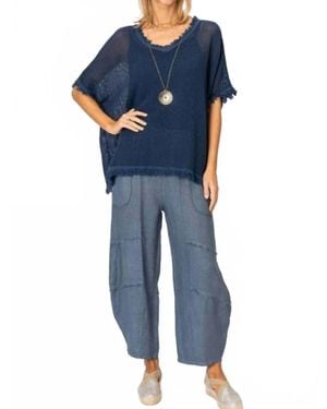 Look Mode Usa Mesh Fringe Detail Top - Blue