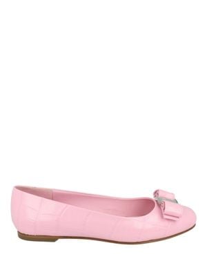 Ferragamo Varina Croco Embossed Ballerina Flats - Pink