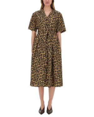 Aspesi Animal Print Midi Dress - Natural