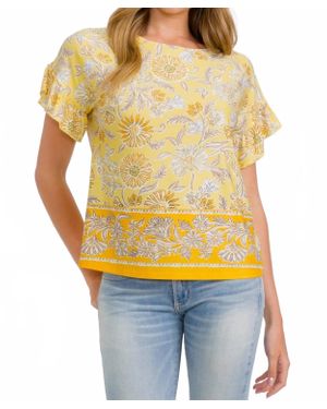 Purseption Floral Ruffle Short Sleeve Top - Yellow