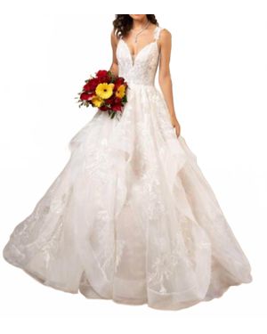 Kitty Chen Couture Tara V-Neck Ball Gown - White