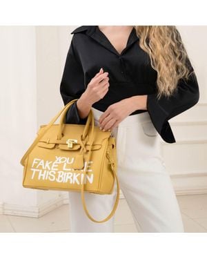 Fashnzfab Faux Leather Graphic Message Statement Top Handle Satchel Handbag - Multicolor