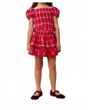 LoveShackFancy Girl's Fabielle Tartan Top - Red