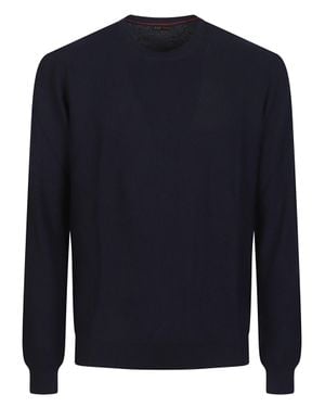 Fay Round Neck Cotton Sweater - Blue