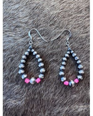 Nizhoni Traders Handcrafted Hot Fire Opal & Sterling Pearl 3-6Mm Beaded Hoop Dangle Earring - Gray