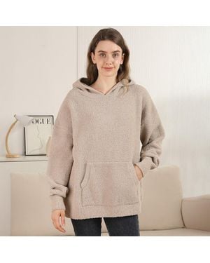 TRUEDAMES Cozy Solid Color Hooded Sweater With Pocket - Natural