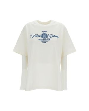 Acne Studios Layered T-Shirt With Graphic Emblem And Relaxed Fit - White