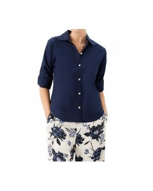 Karen Kane Ruched Sleeve Button-Up Shirt - Blue