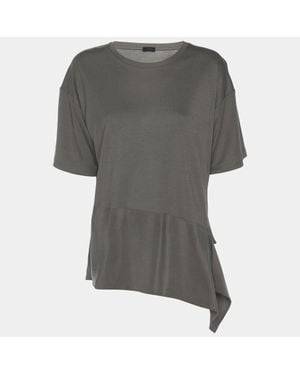 JOSEPH Lyocell Silk Ruffle Detail T-Shirt - Gray