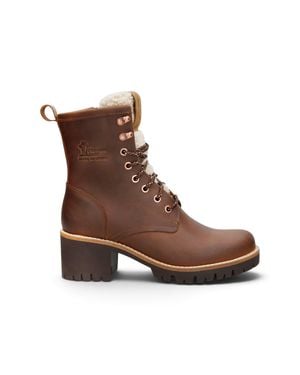 Panama Jack Bark Leather Waterproof Warm Heeled Lace-Up Boots - Brown
