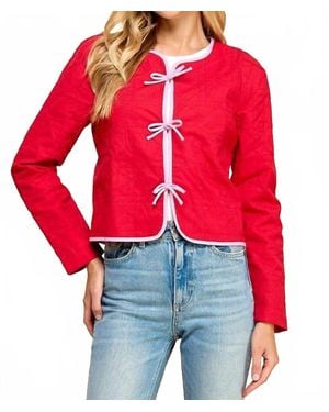 TCEC Emily Quilted Long Sleeve Accented Bow Jacket - Red