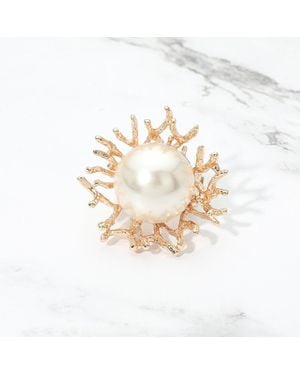 Fashnzfab Oversized Pearl Accent Coral Branch Stretch Statement Ring - Metallic
