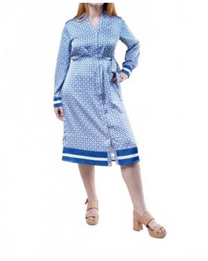 Skies Are Blue Long Sleeve Midi Dress Geo Print - Blue