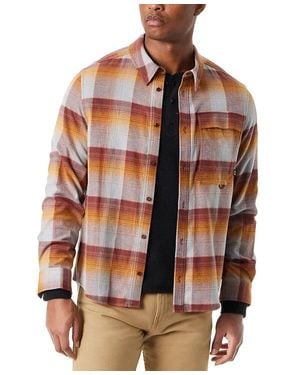 BASS OUTDOOR Shirt Plaid Flannel Stretch Classic Fit Button-Up Mac70 - Brown