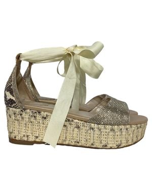 Rene Caovilla Embellished Self-Tie Espadrille Wedge Sandals - Metallic
