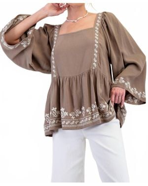 Easel Desert Bloom Boho Top - Brown