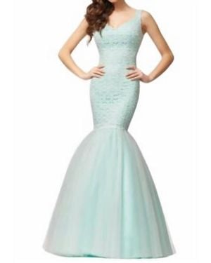 Colette for Mon Cheri Lace And Tulle Mermaid Gown - Blue
