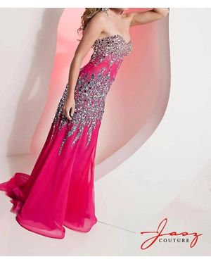 Jasz Couture Strapless Embellished Bodice With Sheer Back Prom Dress - Pink