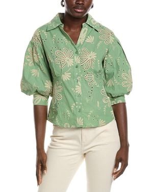 Gracia Embroidered Eyelet Blouse - Green