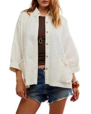 Free People Just Like Me Relaxed Fit Cotton Seersucker Shirt - Gray