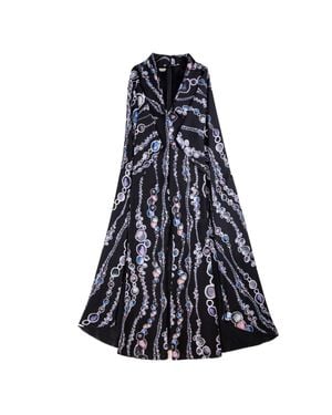 Saiid Kobeisy Canton Crepe Cape Printed Jumpsuit - Blue