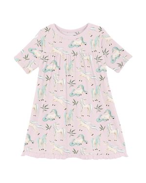 KICKEE Baby Girl's Classic Short Sleeve Swing Dress - White