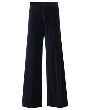 Aspesi Mod 0156 Velvet-Finish Wide-Leg Cotton Pants - Blue