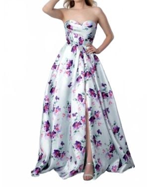 Tella Couture Long Formal A Line Floral Print Prom Dress - White