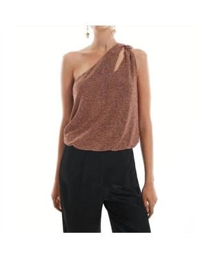 Krisa Tie One Shoulder Tank - Brown