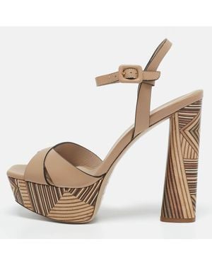 Le Silla Printed Leather Ankle Strap Platform Sandals - Brown