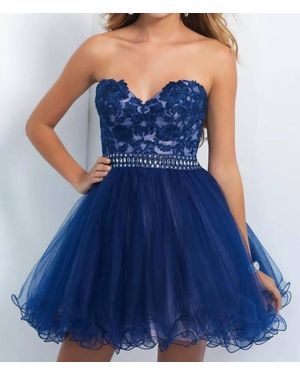 Blush Prom Embroidered Baby Doll Cocktail Dress - Blue