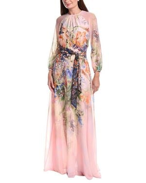 Teri Jon Chiffon Floral Maxi Gown - Pink