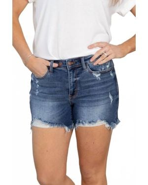 Judy Blue 2 Button Dad Shorts With Distress - Blue
