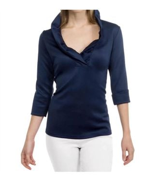 Gretchen Scott Jersey Ruffneck Top - Blue