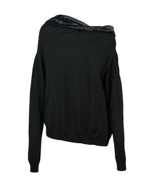 Alberta Ferretti Virgin Wool Satin Trim Turtleneck Sweater - Black
