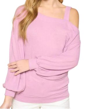 Emerald Collection Hacci Brush Cold Shoulder Top - Pink