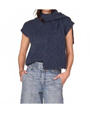 Democracy Round Neck Sweater Vest With Pointelle Scarf - Blue