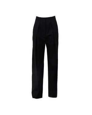 Victoria Beckham Cecilia High-Waist Flannel Wide-Leg Pants - Black
