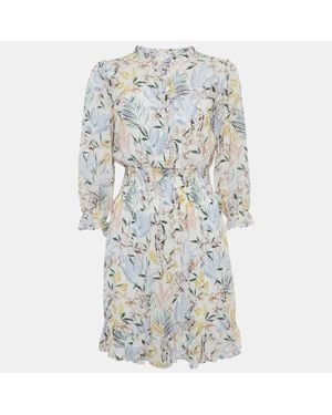 Maje Floral Print Chiffon Ruffled Mini Dress - White