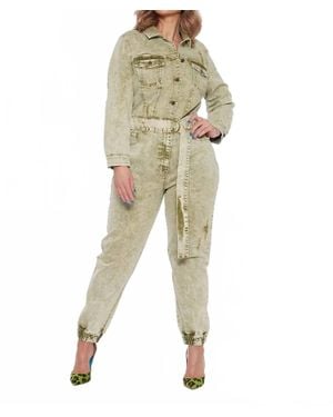 Circular Path Jean Jacket Jumpsuit - Natural