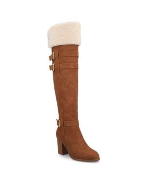 Journee Collection Alyza Over-The-Knee Sherpa Boots - Brown